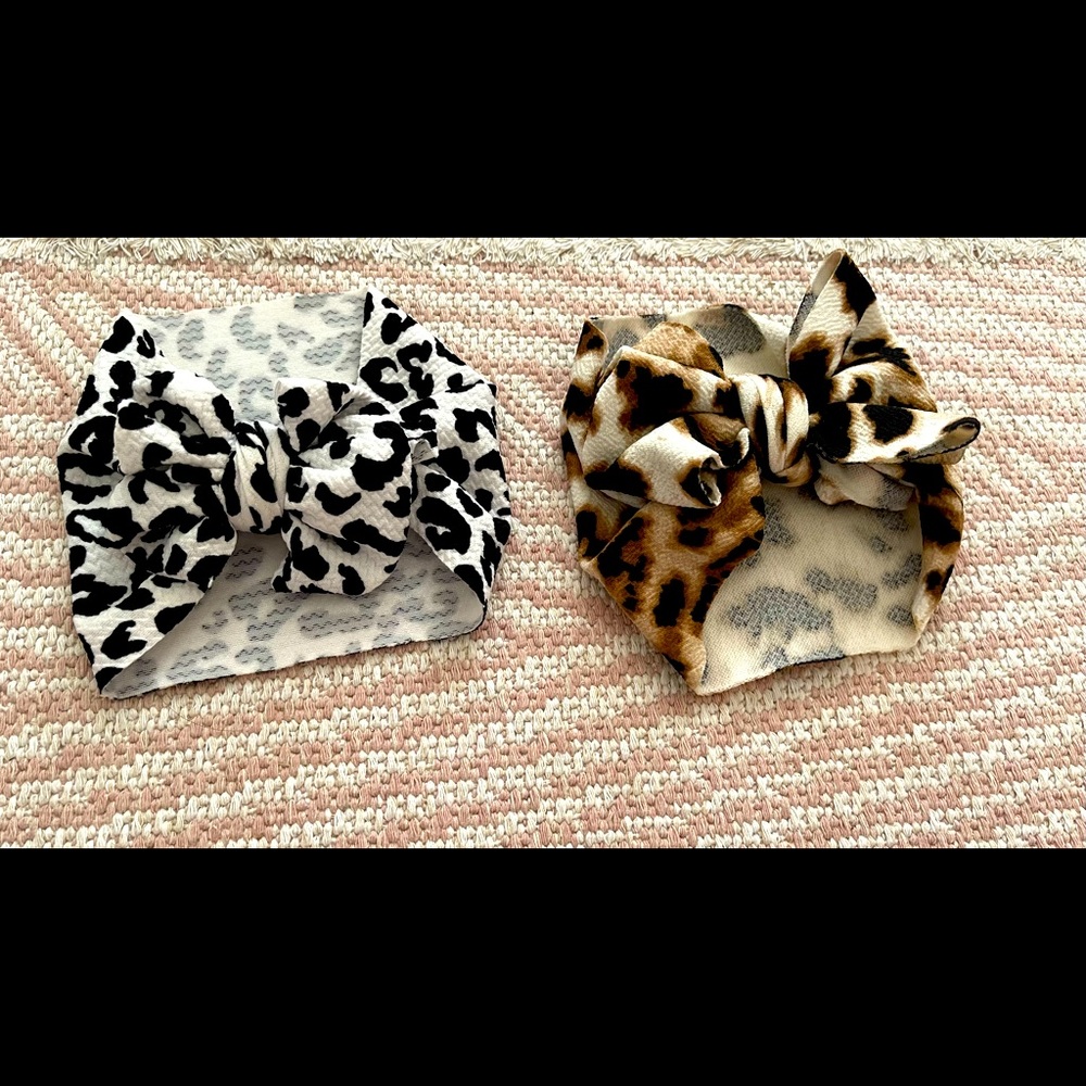 Newborn cheetah and leopard print head wrap baby girl bows